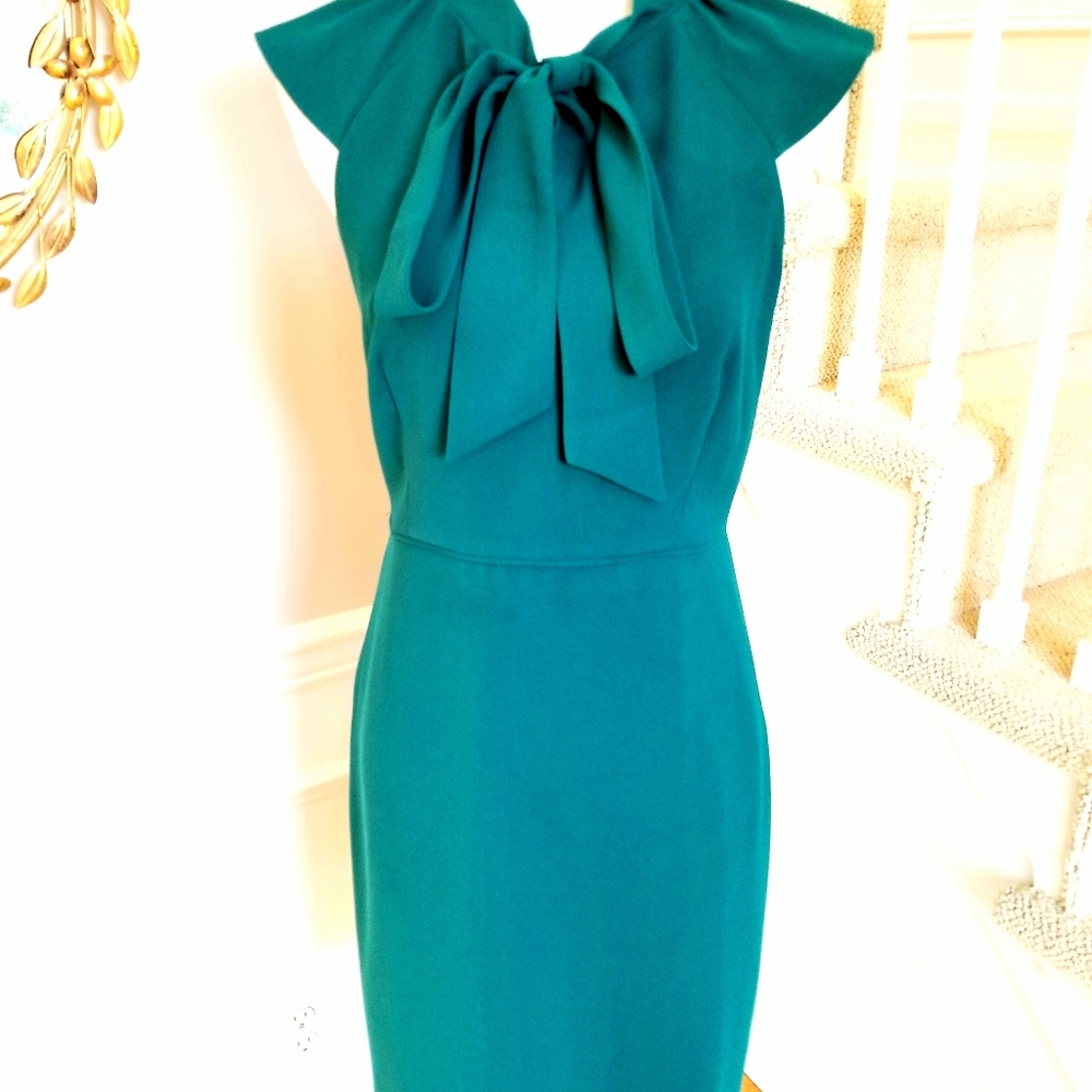 🆕️ J Crew Green Neck-tie sheath dress ruffle - Picture 4 of 4